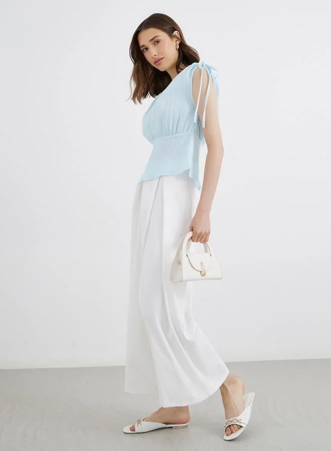 Take Two Textured Shoulder Tie-Up Detail Blouse