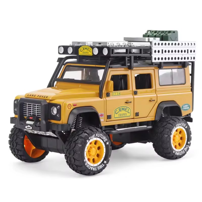 NEWAO Remote Control Land Rover Camel Trophy Off-Road Vehicle Model Car - Zinc Alloy ABS Plastic Collectible Display Model with Sound Effects Lighting Feature, High-Speed Pull-Back Replica Discovery Edition - Image 1