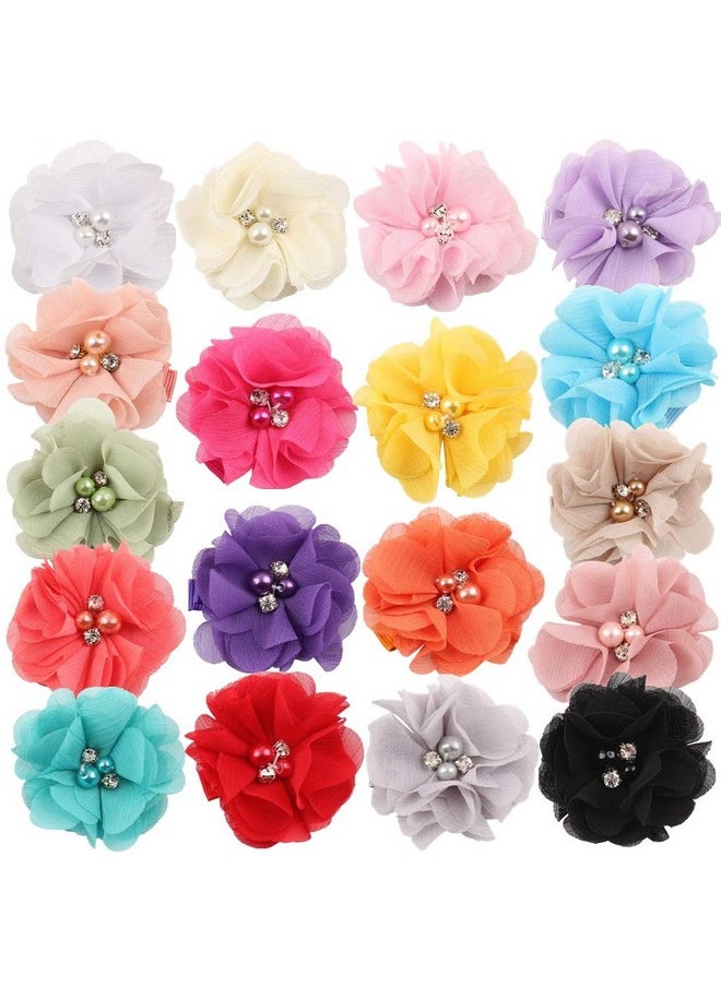 Sufermoe - 18 Pcs Alligator Hair Clips 2 Inch Chiffon Flower With Crystal Pearl Hair Barrettes Hair Accessories For Teens Women - Image 1