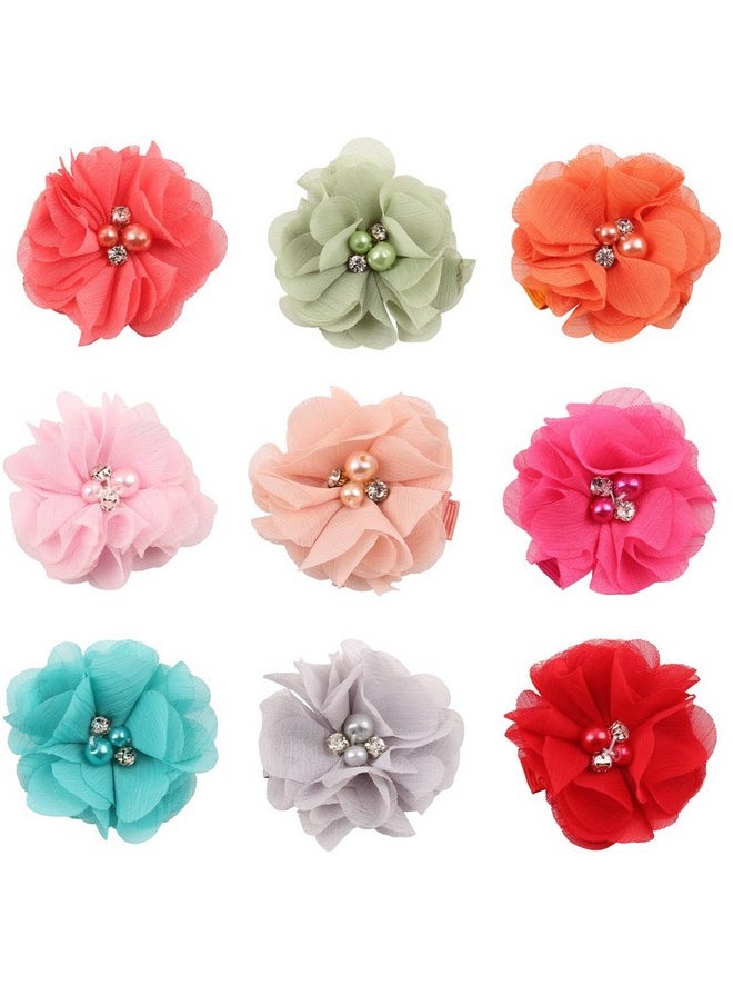Sufermoe - 18 Pcs Alligator Hair Clips 2 Inch Chiffon Flower With Crystal Pearl Hair Barrettes Hair Accessories For Teens Women - Image 1