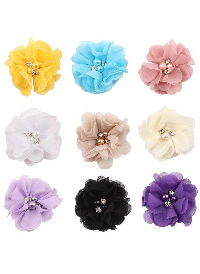 Sufermoe - 18 Pcs Alligator Hair Clips 2 Inch Chiffon Flower With Crystal Pearl Hair Barrettes Hair Accessories For Teens Women - Image 1