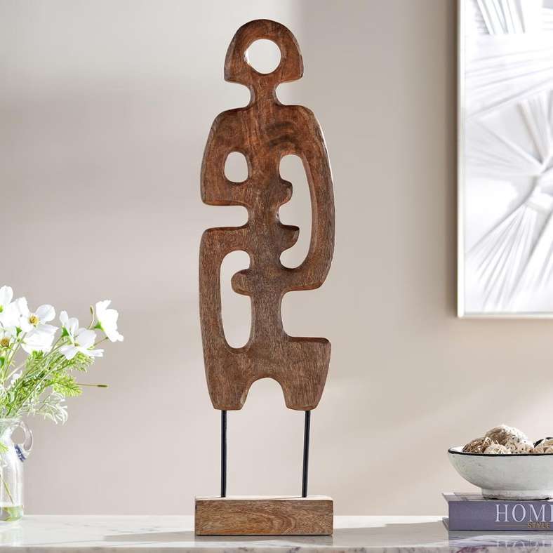 Pan Home Abstract Wooden Sculpture - Brown - Image 1