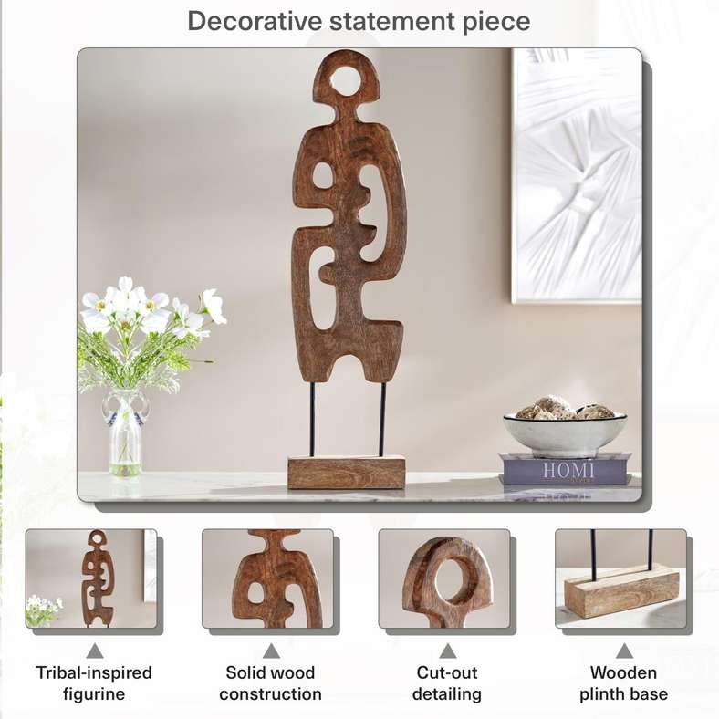 Pan Home Abstract Wooden Sculpture - Brown - Image 5