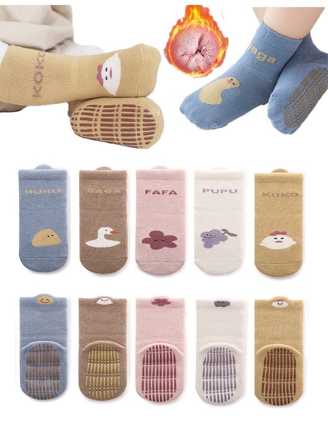 Peachjoy جوارب أطفال غير قابلة للانزلاق، جوارب دافئة وسميكة، جوارب منزلية مضادة للانزلاق للأطفال الصغار، مناسبة للبنات والأولاد حديثي الولادة. - Image 1