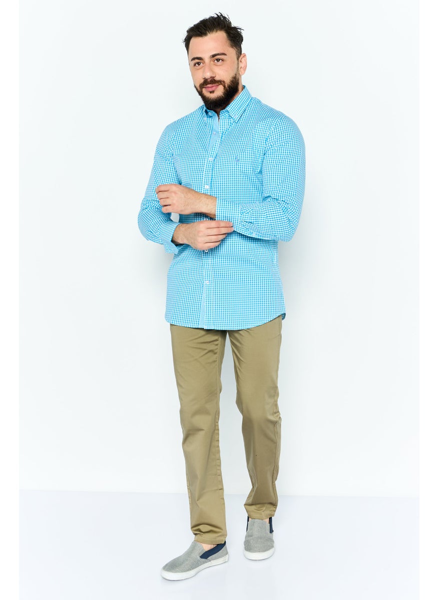 Tailorbyrd Men Regular Fit Gingham Pattern Long Sleeve Casual Shirt, Blue  - Image 2