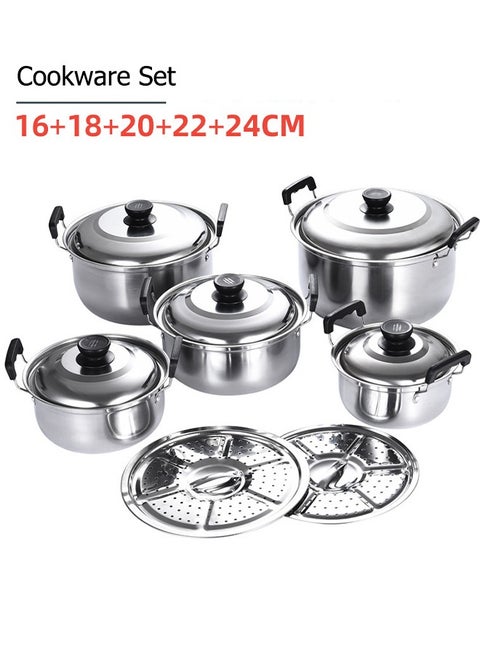 12 Pcs Tri-ply Stainless Steel Cookware Set - Induction Compatible, Dishwasher Safe, Oven Safe, Ergonomic Handles, and Chrome Finish