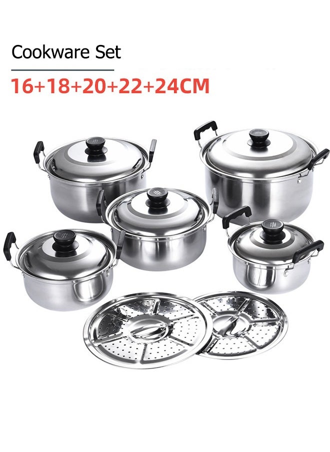 Arabest - 12 Pcs Tri-ply Stainless Steel Cookware Set - Induction Compatible, Dishwasher Safe, Oven Safe, Ergonomic Handles, and Chrome Finish - Image 1