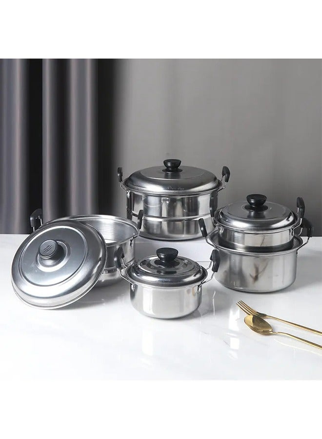 عربست مجموعة أواني طهي غير لاصقة من الفولاذ المقاوم للصدأ ثلاثية الطبقات، 12 قطعة، أدوات مطبخ، بأغطية من الفولاذ المقاوم للصدأ، خالية من حمض بيرفلورو الأوكتانويك، خالية من الرصاص، خالية من الكادميوم، متوافقة مع الحث، آمنة للاستخدام في غسالة الأطباق، آمنة للاستخدام في الفرن، مقابض مريحة، وطبقة نهائية من الكروم - فضي - Image 2