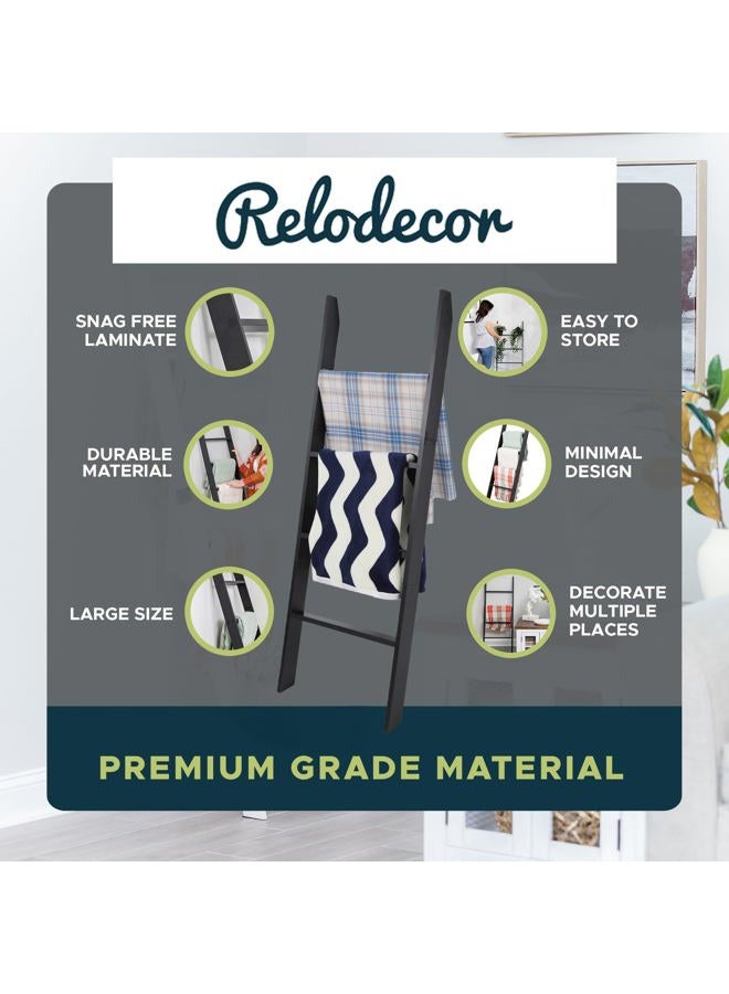 RELODECOR Blanket Ladder for Living Room and Bedroom, 4-Tier Wall Leaning Laminate Snag Free Construction (Black) Rustic Decorative Farmhouse Blanket Storage, Quilt Rack, Ladder Shelf, Easy Assembly - Image 4