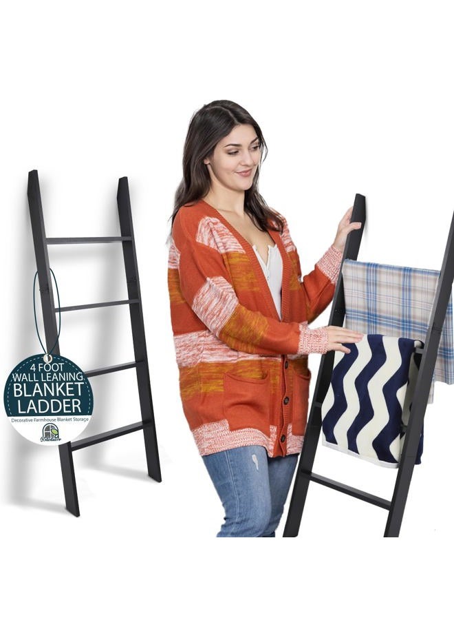 RELODECOR Blanket Ladder for Living Room and Bedroom, 4-Tier Wall Leaning Laminate Snag Free Construction (Black) Rustic Decorative Farmhouse Blanket Storage, Quilt Rack, Ladder Shelf, Easy Assembly - Image 3
