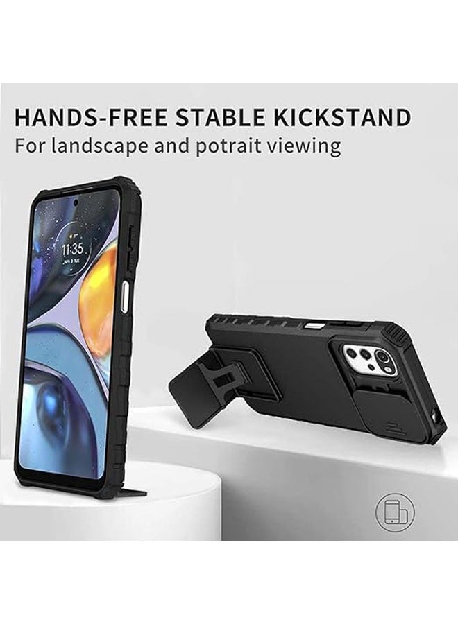 عام حافظة هاتف Motorola Moto G22 / Moto E32، تصميم واقي كاميرا، حافظة هاتف رفيعة من سيليكون TPU مع إطار PC مضاد للصدمات ومزودة بقاعدة قابلة للطي قوية. - Image 4