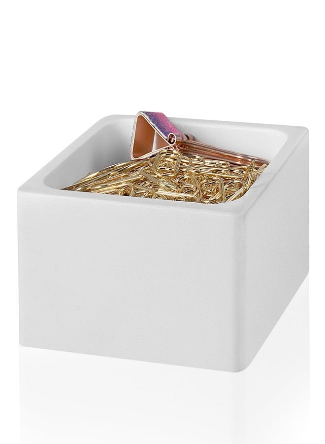 BAOHD Concrete Paper Clip Holder - Cement Paperclips Holder for Desk -Desktop Paper Clips Dispenser Organizer for Office School Home - White - Image 1