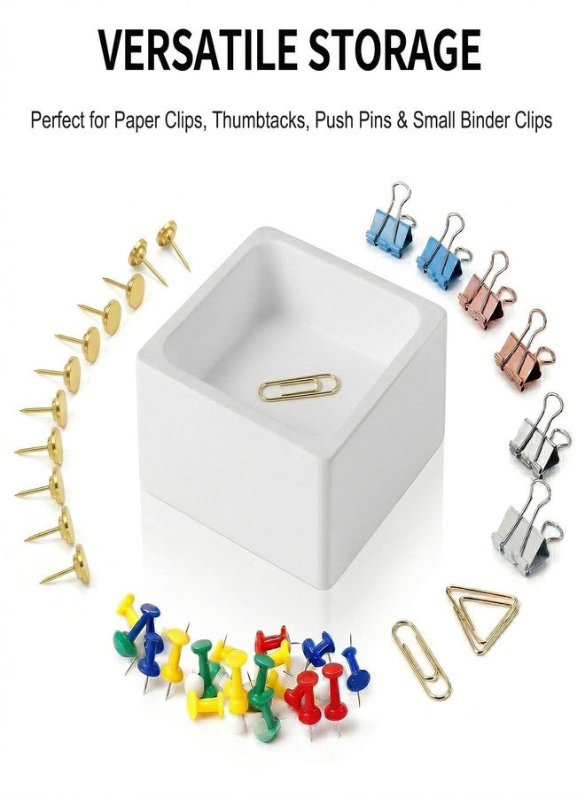 BAOHD Concrete Paper Clip Holder - Cement Paperclips Holder for Desk -Desktop Paper Clips Dispenser Organizer for Office School Home - White - Image 5