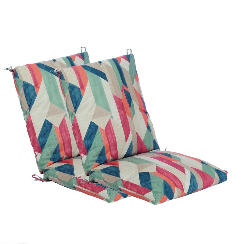 Makimoo Set of 2 Outdoor Dining Chair Cushions, Patio Seating Cushions, 38x18x4.5 inch, for Garden Patio Furniture (Red-Green Geometry) - Image 1