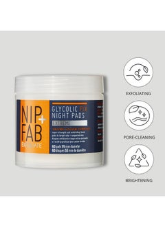 NIP+FAB Nip + Fab Glycolic Acid Night Face Pads With Salicylic And Hyaluronic Acid, Exfoliating Resurfacing Aha Facial Pad For Exfoliation Even Skin Tone Blemish Control Pigmentation, 60 Pads, 2.7 Ounce  - Image 2