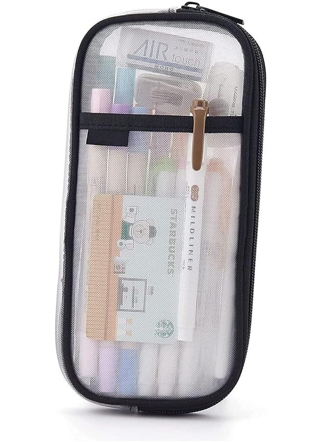 X spring Grid Mesh Pen Pencil Case Multifonction Transparent Stationary Bag Clear Pencil Bag With Zipper Clear Pencil Case For Exams Clear Mesh Pencil Pouch For Office Stationery  - Image 1