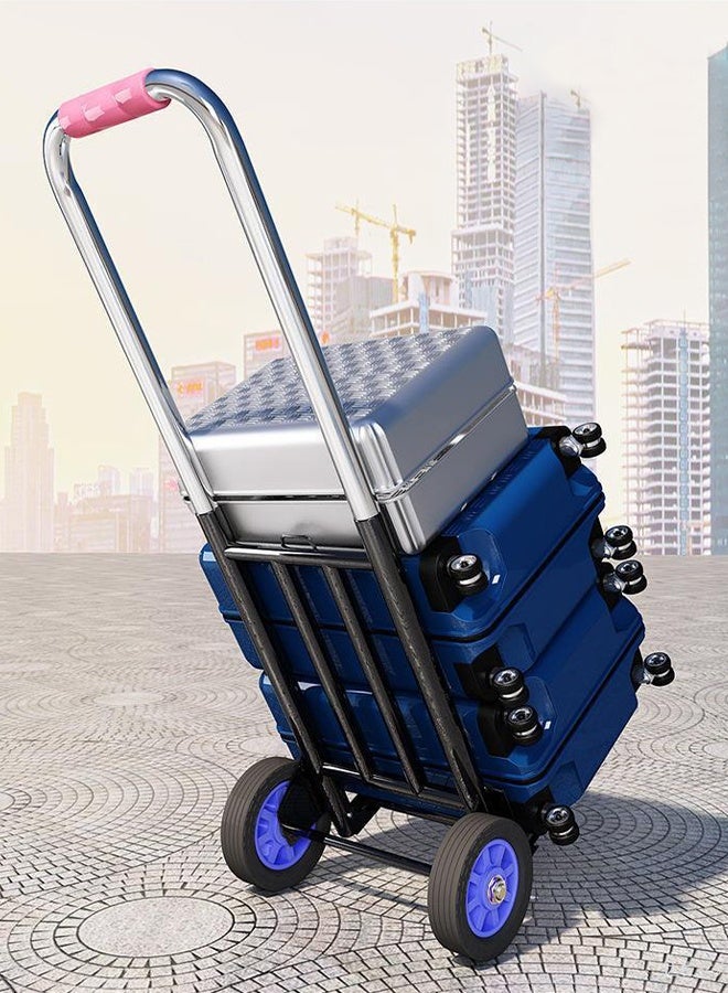 DUNISO Folding Hand Truck, Portable Dolly Cart,Light Portable Trolley with 3 Elastic cord, , Folding Home Moving Trailer,Heavy Duty Portable Luggage Trolley for Home, Luggage, Travel, Warehouse and Office(Blue Rubber Wheel) - Image 3