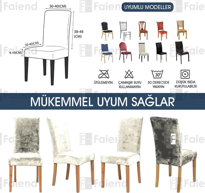 Faiend Elastic Velvet Chair Cover Kitchen Chair cover Washable Chair protector (4-pcs) cream