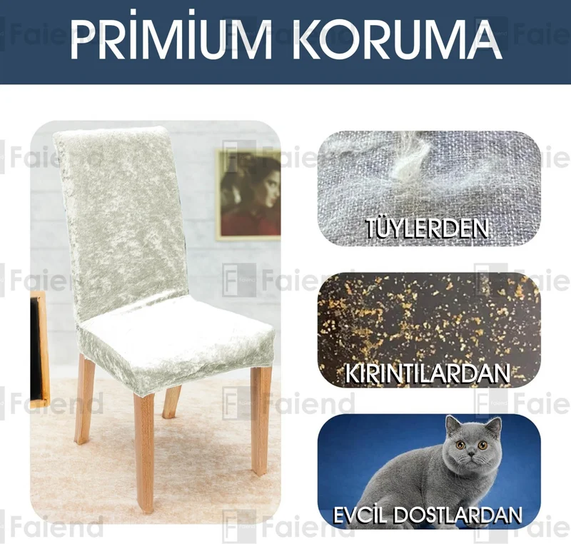 Faiend Elastic Velvet Chair Cover Kitchen Chair cover Washable Chair protector (4-pcs) cream