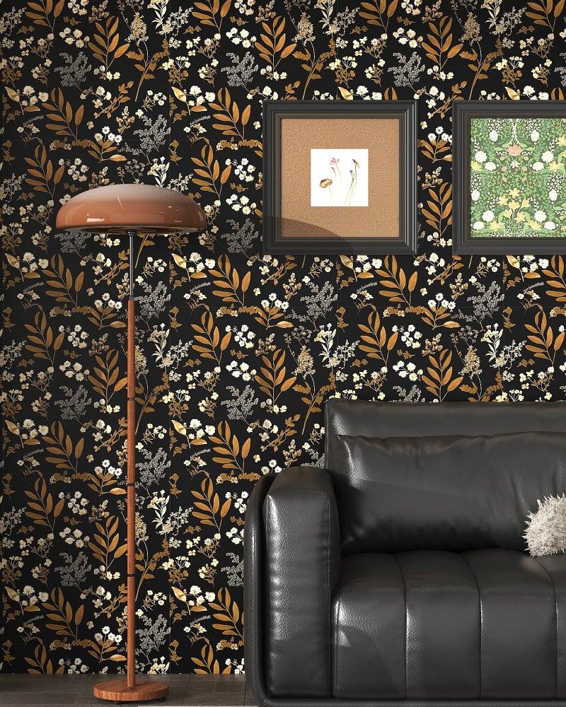 OSECAGE Peel and Stick Wallpaper Black Floral Wallpaper Vintage Contact Paper Gold Leaf 17.3''Ã—78.8'' Self Adhesive Wall Paper Removable Boho Wallpapers Decorative for Bedroom Bathroom Cabinets Decor Vinyl - Image 5