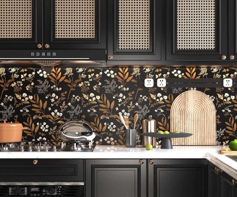 OSECAGE Peel and Stick Wallpaper Black Floral Wallpaper Vintage Contact Paper Gold Leaf 17.3''Ã—78.8'' Self Adhesive Wall Paper Removable Boho Wallpapers Decorative for Bedroom Bathroom Cabinets Decor Vinyl - Image 4