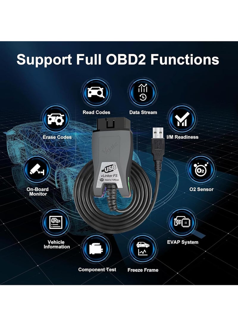 Vgate - VLinker Vgate FS USB OBD2 Adapter Diagnostic Tool For FORScan HS/MS-CAN Car Auto Switch ECU Programming & Modification Hacker-Proof Unlock Advanced And Hidden Functions - Image 1