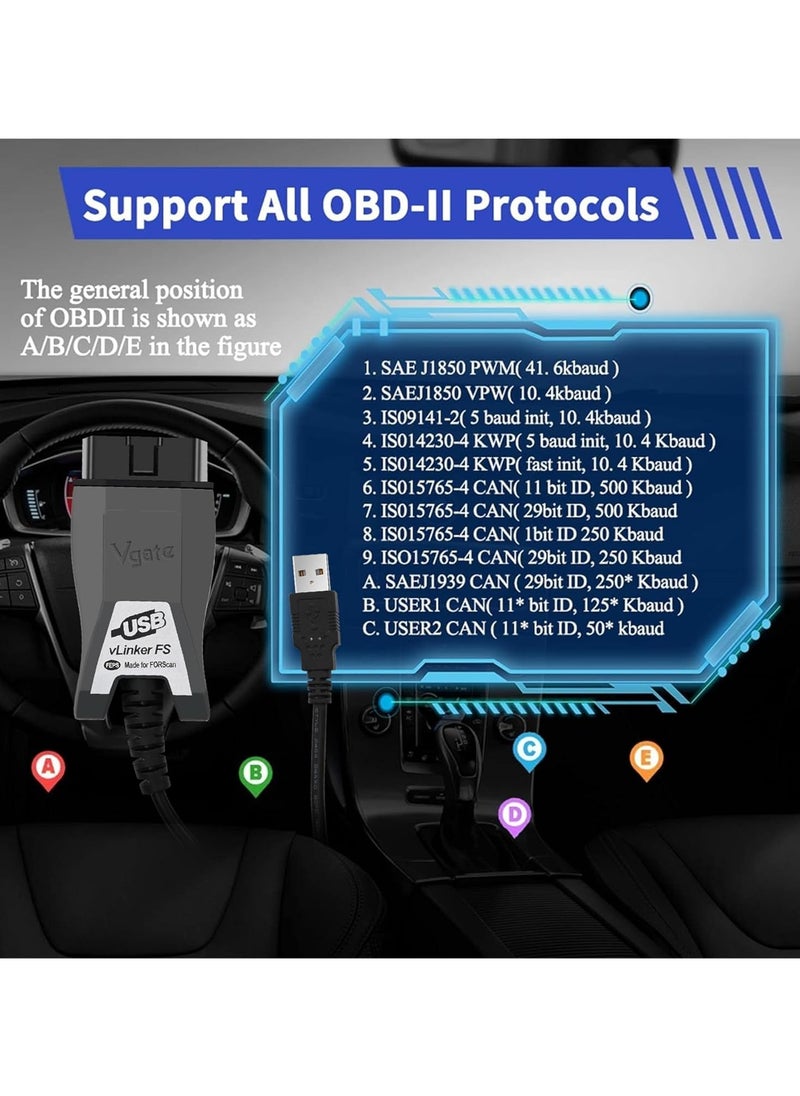 Vgate - VLinker Vgate FS USB OBD2 Adapter Diagnostic Tool For FORScan HS/MS-CAN Car Auto Switch ECU Programming & Modification Hacker-Proof Unlock Advanced And Hidden Functions - Image 1