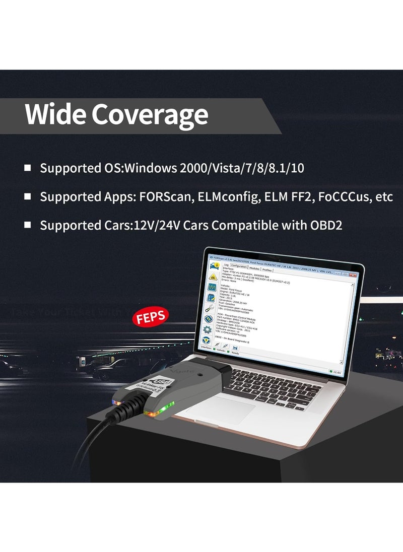 Vgate - VLinker Vgate FS USB OBD2 Adapter Diagnostic Tool For FORScan HS/MS-CAN Car Auto Switch ECU Programming & Modification Hacker-Proof Unlock Advanced And Hidden Functions - Image 1