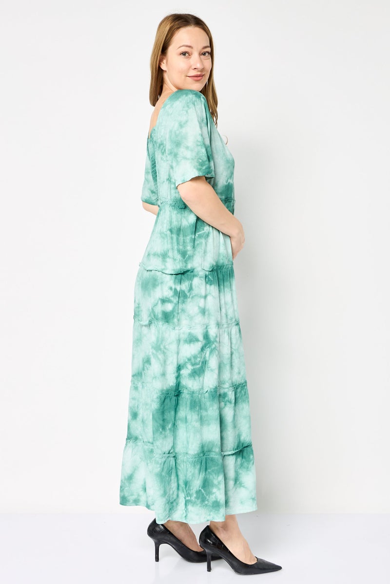 Willow & Whistle Women Tie Dye Print Midi Dress, Multicolor - Image 3