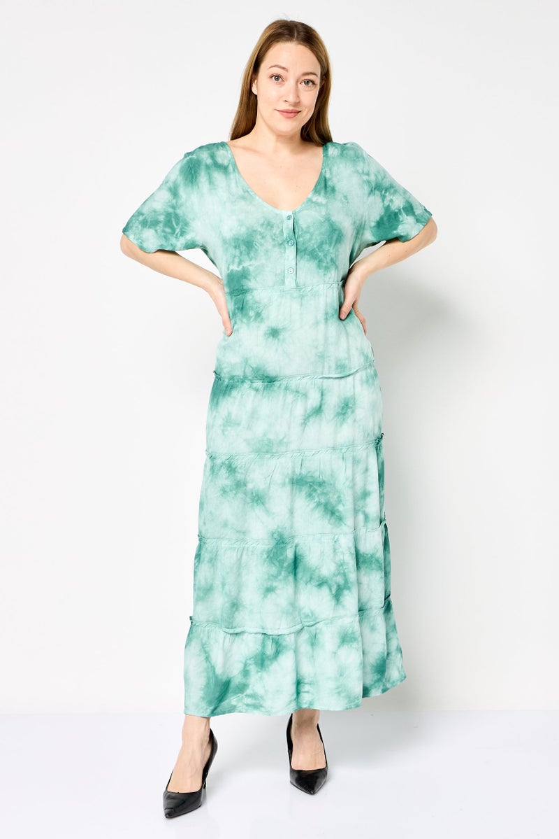 Willow & Whistle Women Tie Dye Print Midi Dress, Multicolor - Image 1