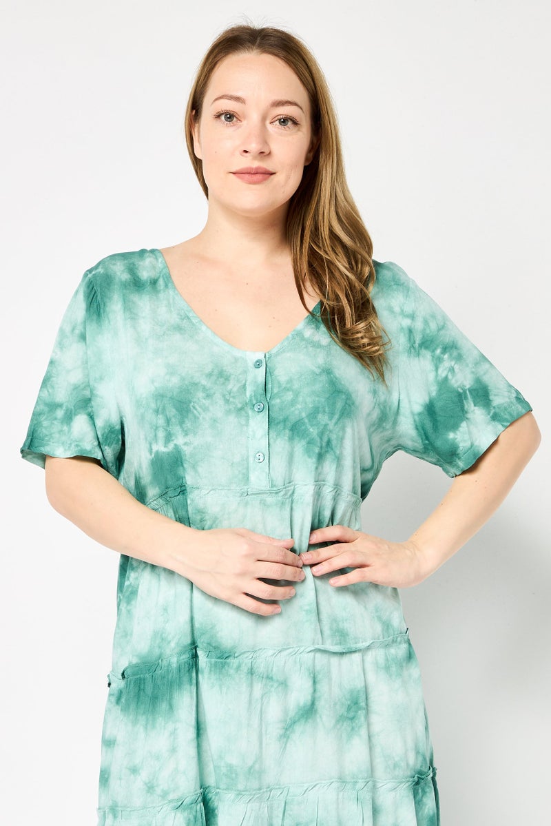 Willow & Whistle Women Tie Dye Print Midi Dress, Multicolor - Image 2
