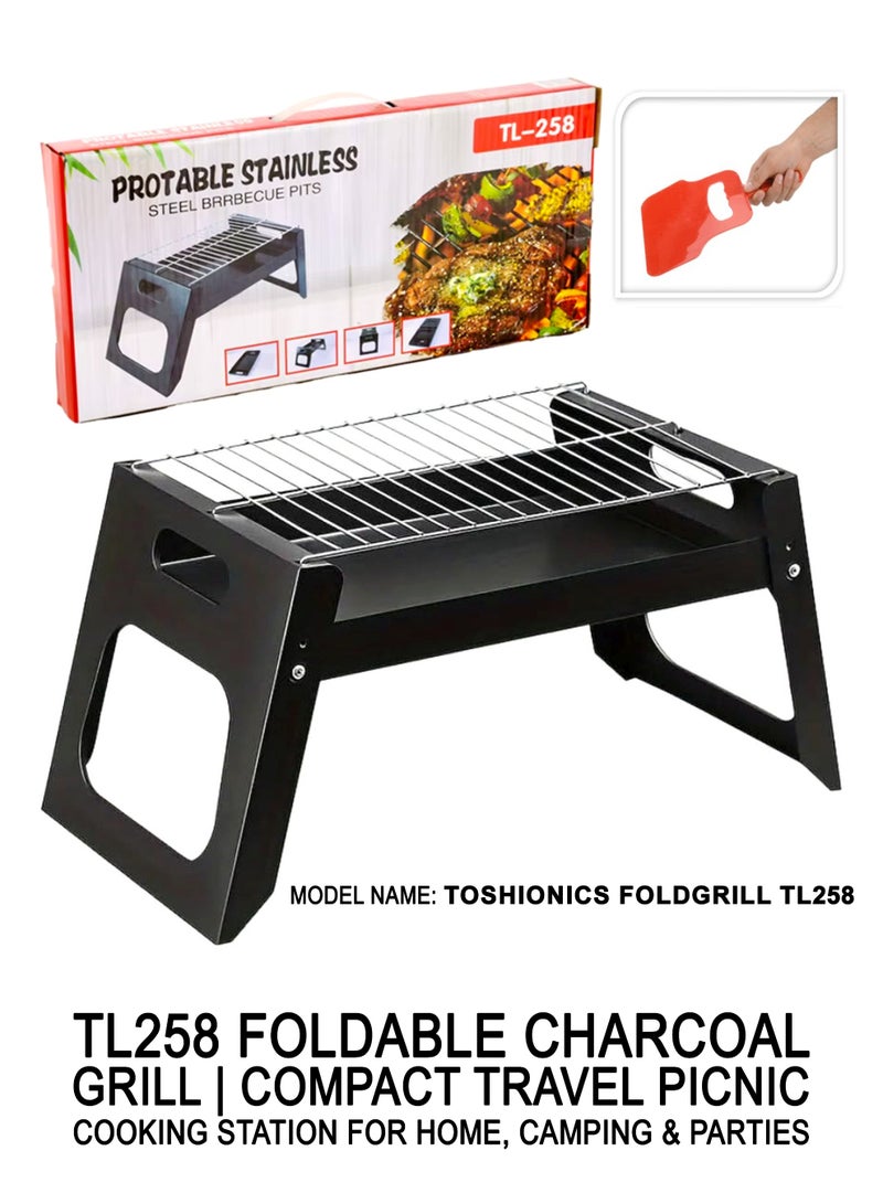Toshionics Foldable Charcoal Grill – Portable Stainless Steel BBQ Stand | Easy to Carry, Food-Safe, Rust-Resistant, Easy to Clean | Perfect for Camping, Picnic, Garden, Beach & Outdoor Barbecue Cooking - Image 2