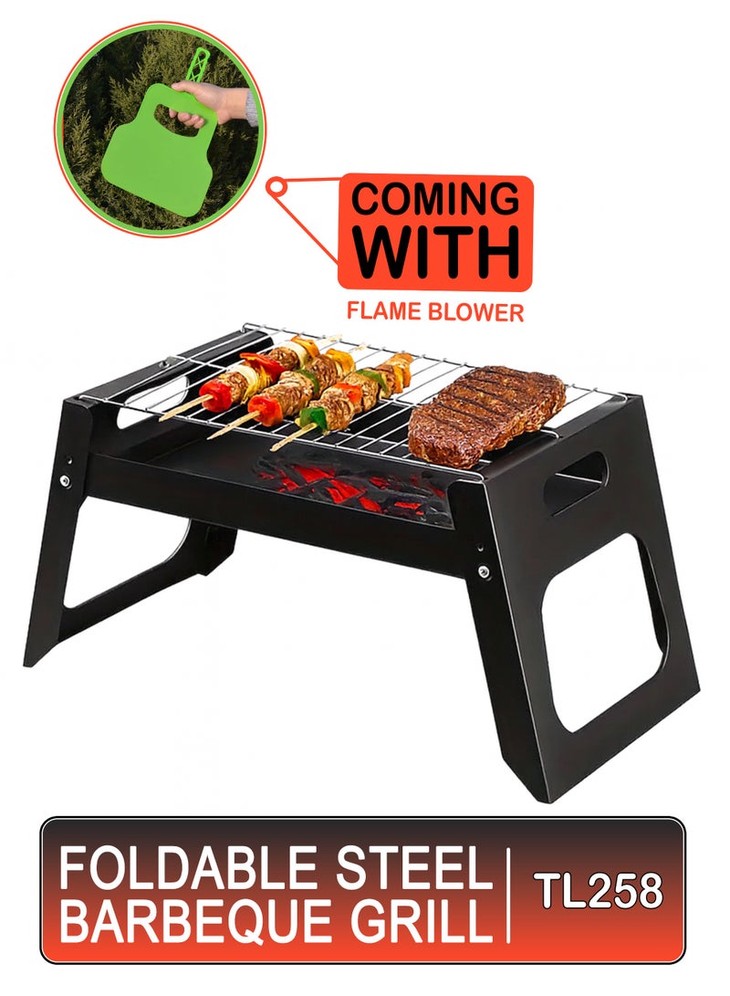 Toshionics Foldable Charcoal Grill – Portable Stainless Steel BBQ Stand | Easy to Carry, Food-Safe, Rust-Resistant, Easy to Clean | Perfect for Camping, Picnic, Garden, Beach & Outdoor Barbecue Cooking - Image 1