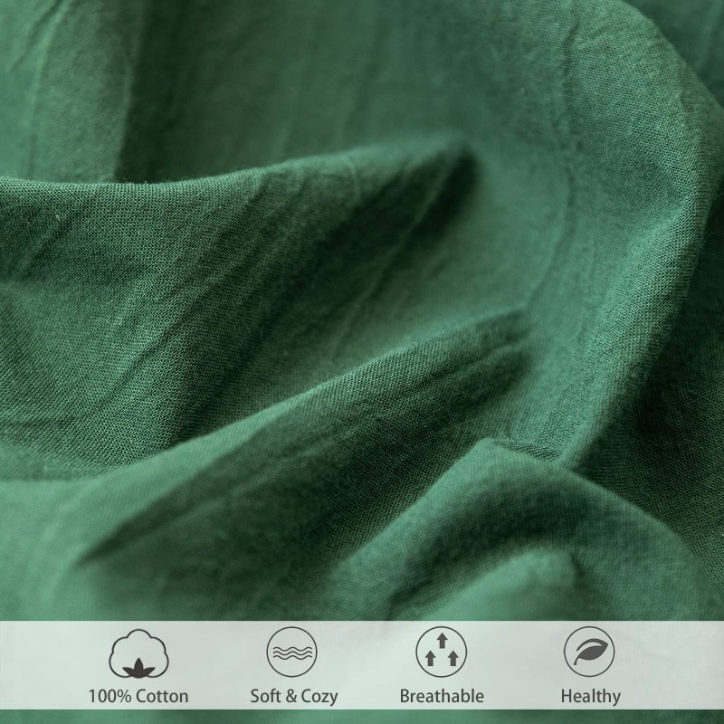 MooMee Fitted Bottom Sheet Only 100% Washed Cotton Linen Like Textured Breathable Durable Soft Comfy Deep Pocket Fits Mattress up to 17"" (Forest Green  King) - Image 5