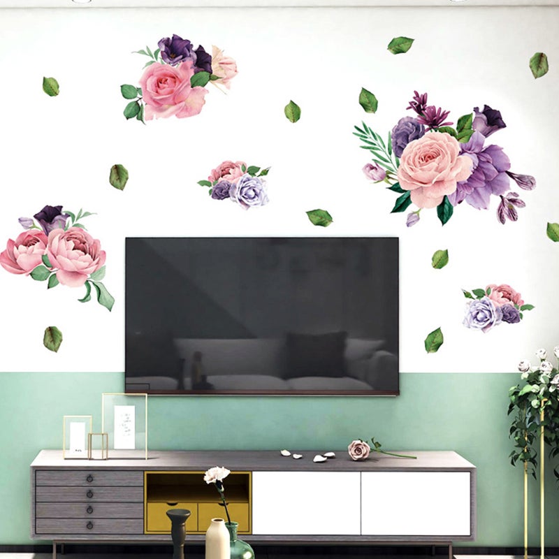 2 Sheets Peony Flower Wall Decal Removable Home Room Wall Sticker Decoration - Image 3