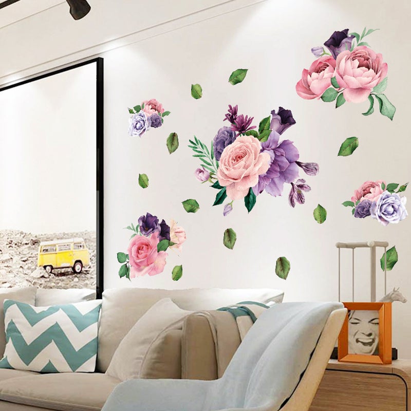 2 Sheets Peony Flower Wall Decal Removable Home Room Wall Sticker Decoration - Image 4