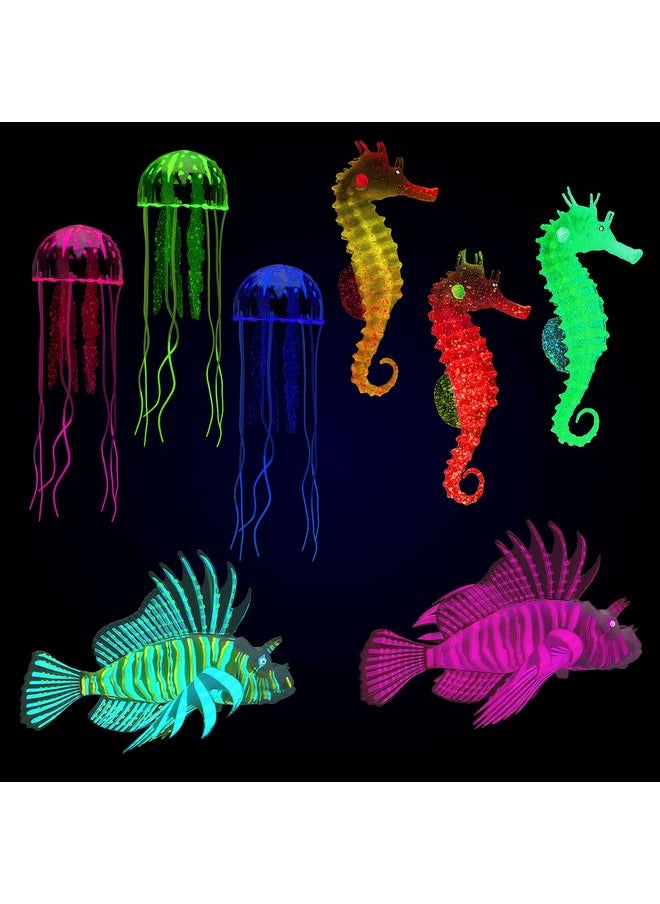 Patelai 8 Pieces Luminous Aquarium Decorations Fake Fish Glowing Jellyfish Artificial Jellyfish Aquarium Fluorescent Lionfish Seahorse Aquarium Decoration Silicone Aquarium Decoration (Dreamy Color)  - Image 1