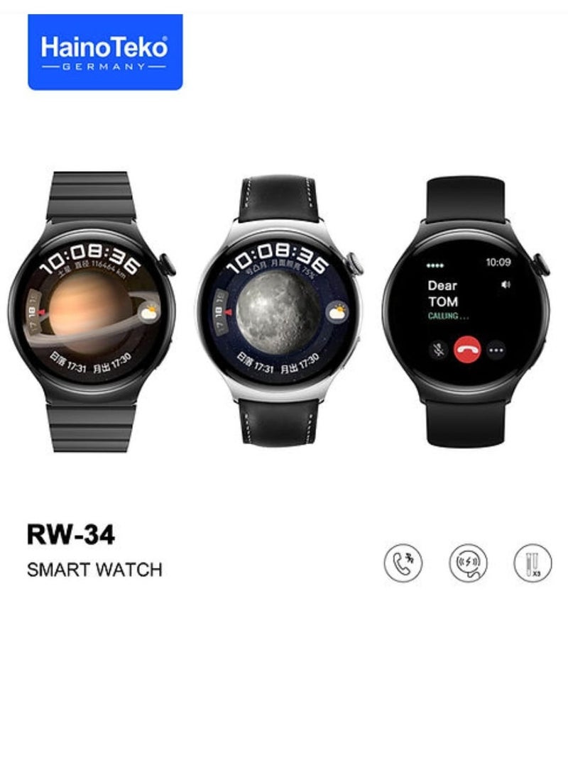 Haino Teko RW34 Smart Watch IPS HD AMOLED Display Screen With Three Strap Stainless Steel and Leather - Image 2