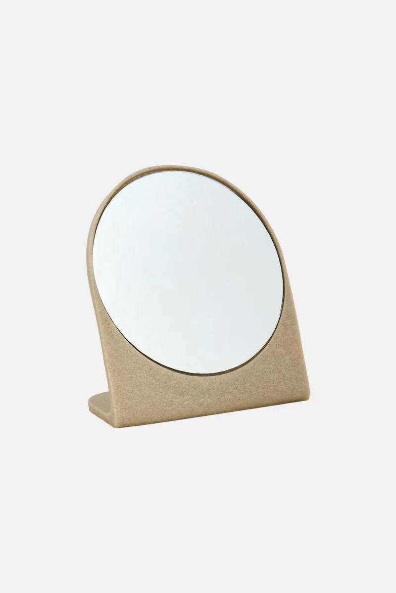Round Resin Glass Mirror, Beige