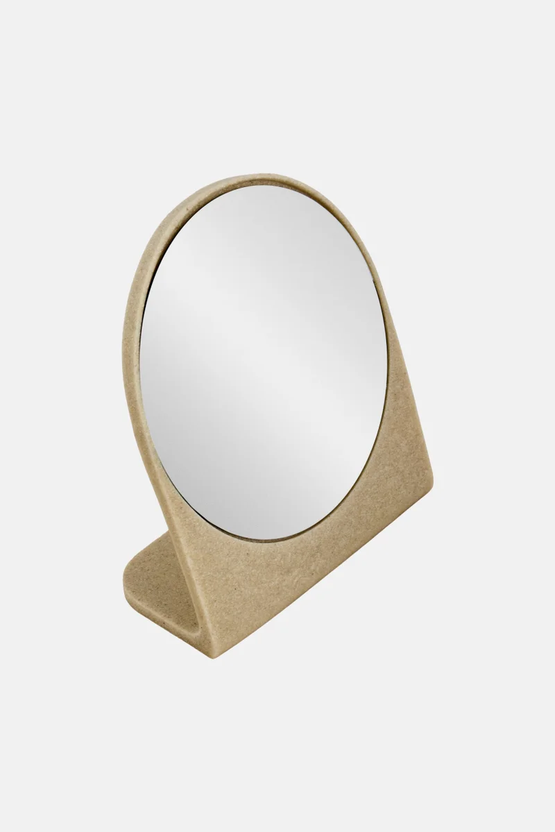 Muy Mucho Round Resin Glass Mirror, Beige