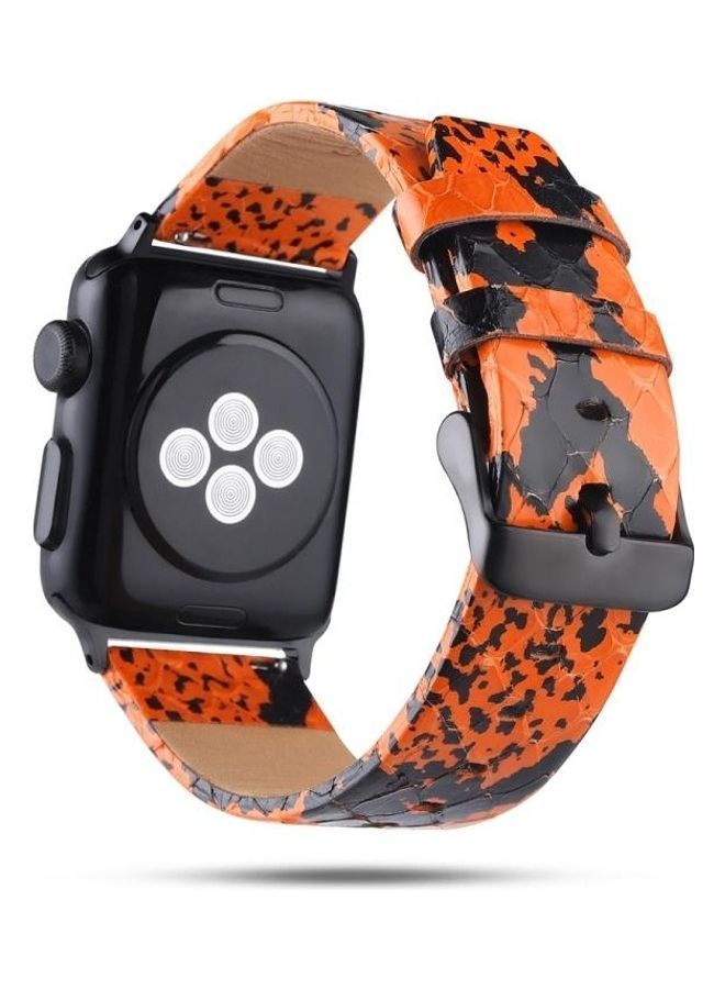 NIBEMINENT Leather Replacement Strap Watchband for Apple Watch Series 6/SE/5/4/3/2/1 42-44mm Orange/Black - Image 1