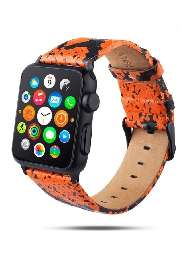 NIBEMINENT Leather Replacement Strap Watchband for Apple Watch Series 6/SE/5/4/3/2/1 42-44mm Orange/Black - Image 2