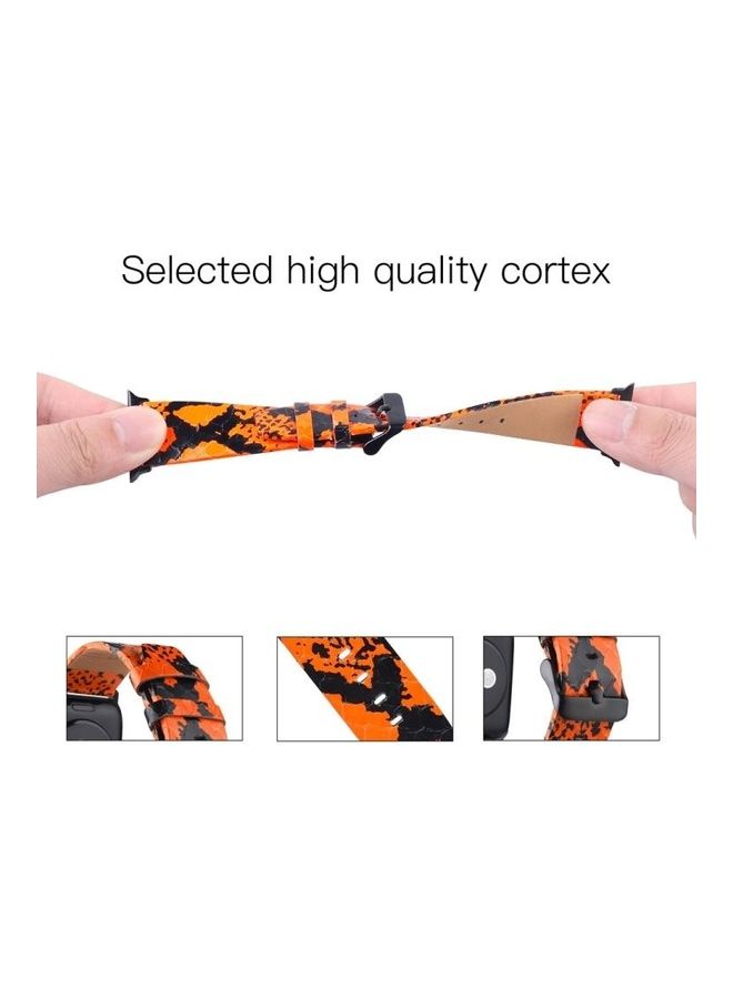 NIBEMINENT Leather Replacement Strap Watchband for Apple Watch Series 6/SE/5/4/3/2/1 42-44mm Orange/Black - Image 5