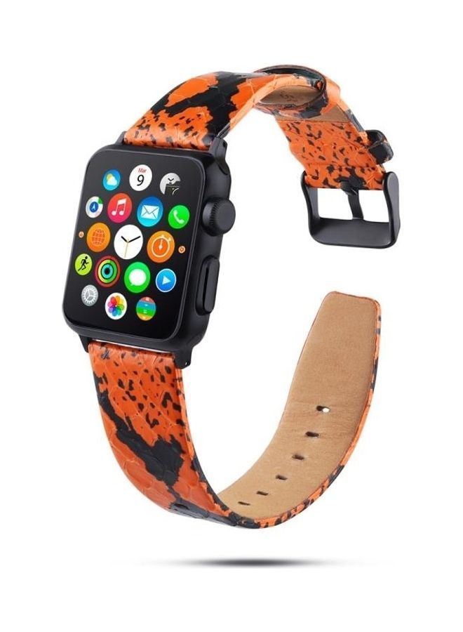 NIBEMINENT Leather Replacement Strap Watchband for Apple Watch Series 6/SE/5/4/3/2/1 42-44mm Orange/Black - Image 4