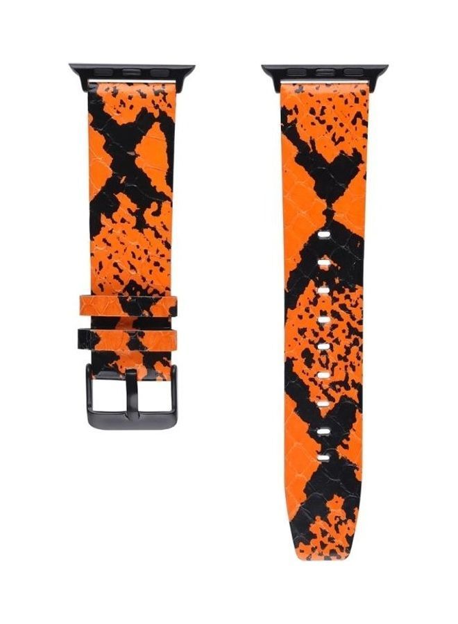 NIBEMINENT Leather Replacement Strap Watchband for Apple Watch Series 6/SE/5/4/3/2/1 42-44mm Orange/Black - Image 3