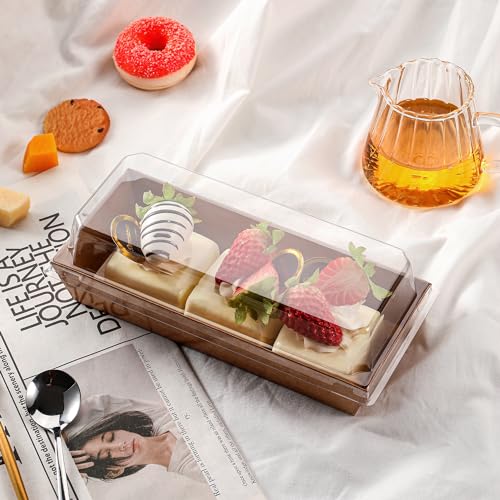 Leafiew 50 Pack 7.5x3.3 Inches Small Charcuterie Boxes with Clear Lids - To Go Paper Mini Treat Box, Charcuterie Boards Accessories, Dessert Boxes, Cookie, Cake Slice, Chocolate Strawberry, Donut (Brown) - Image 5