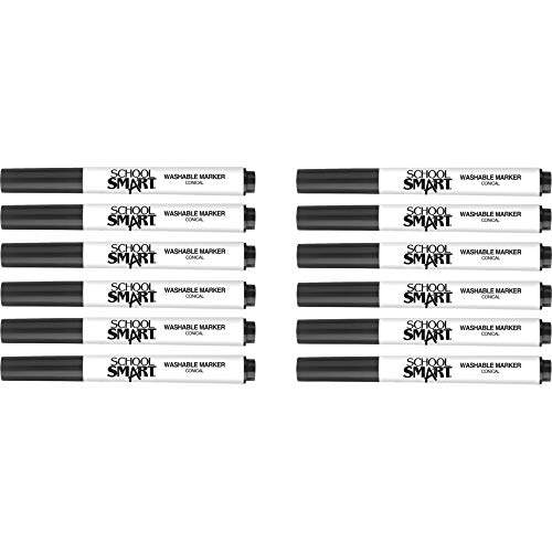 School Smart Washable Art Markers, Conical Tip, Black, Pack of 12 - Image 1