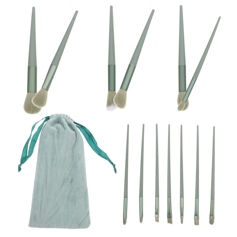 13pcs Professional Makeup Brush Set for Women, Green Face Powder and Blusher Brushes with Soft Bristles and Velvet Carrying Bag, Face Beauty Tools for Everyday and Travel Use - Image 1