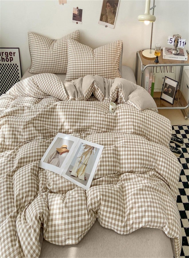 Nayoroom Gingham Duvet Cover Queen Size Brown Tan Plaid Checkered Comforter Cover Grid Farmhouse Bedding Set 3 Pcs Soft Breathable Washed Microfiber Gifts for Women Men - Image 2