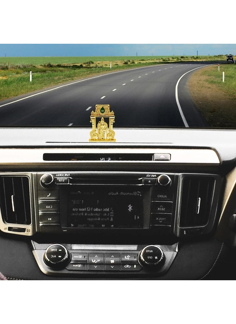 anciently anciently Murugan Statue with Temple Arch for Car Dashboard Kartikeya Idol for Car Dashboard Metal 1 Piece Gold Colour  - Image 2